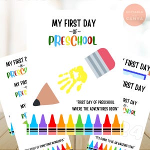 My First Day of School Handprint Art Bundle| 6editable Canva Template ...