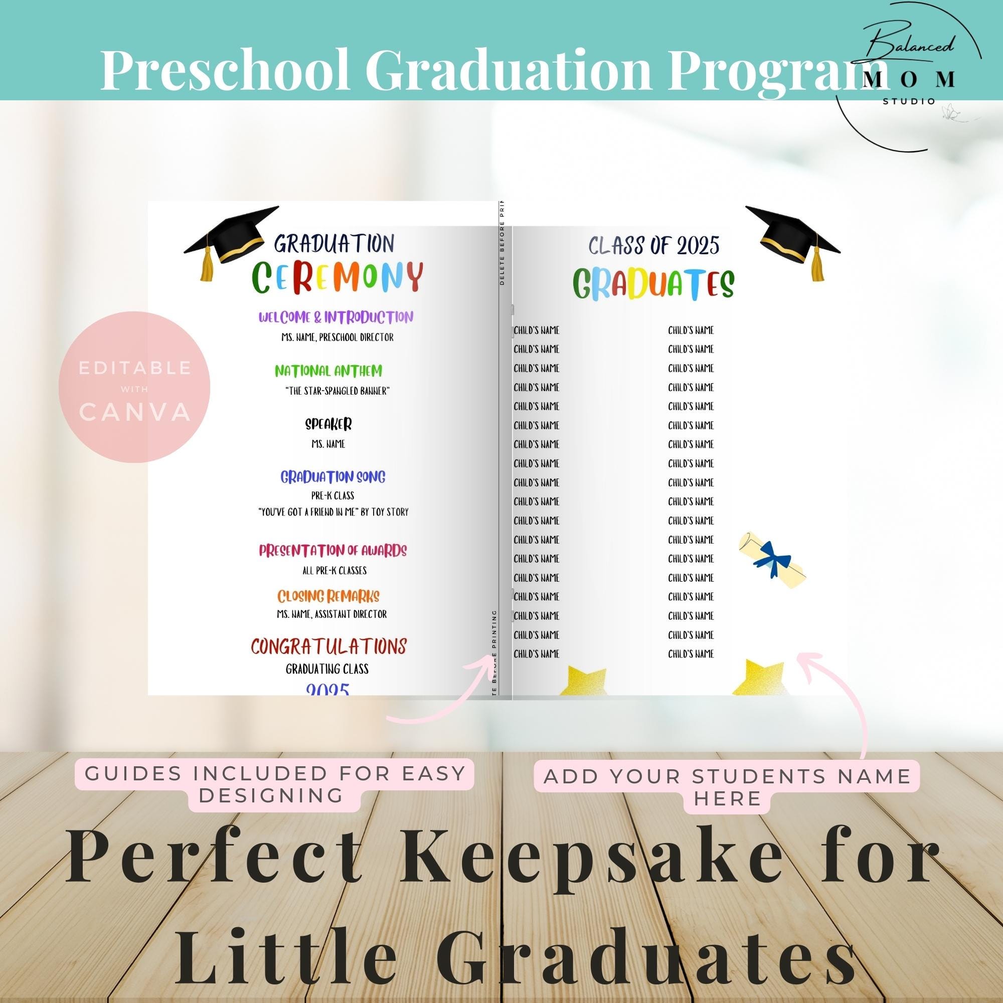 DIY Preschool Graduation Program Canva Template, Childcare Celebration, Pre-k Graduate Ceremony| Customizable and Printable Event Program