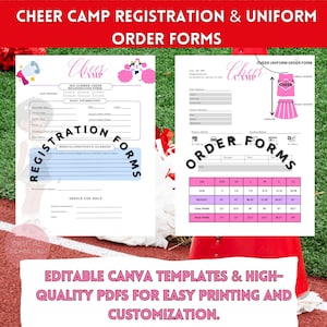 Cheer Registration and Order Form | Editable Canva Template | Youth Sport Printable| Sports Event Planning| BONUS Size Guide & Ordering Info