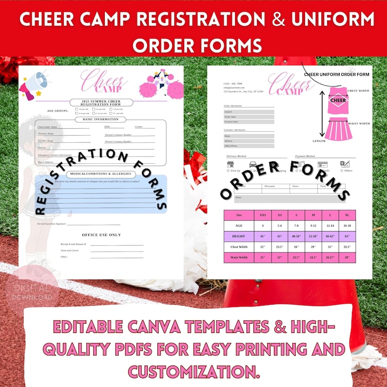 Cheer Registration & Uniform Order Forms: Editable Canva Template ...
