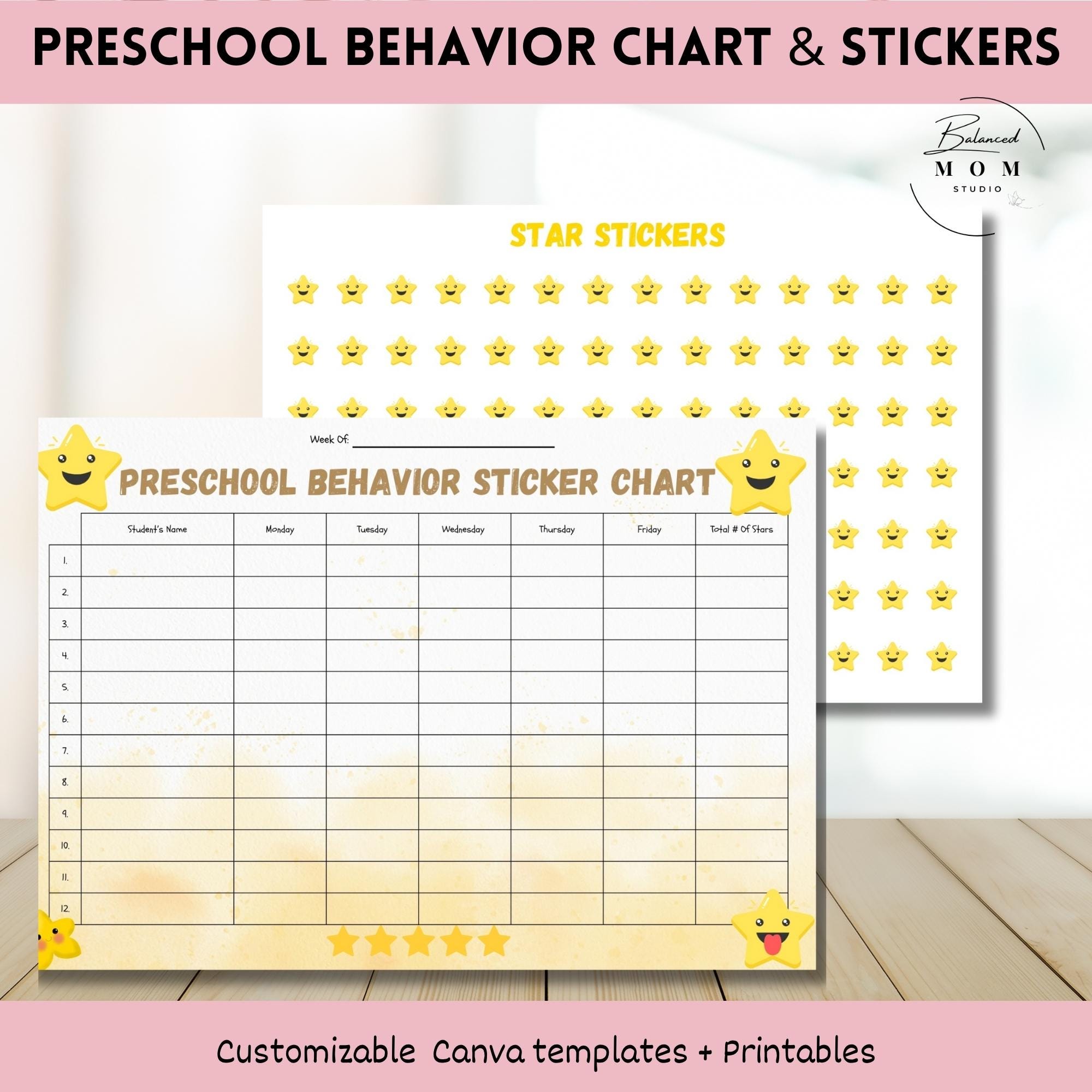 Week Behavior Sticker Chart Preschool Behavior Sticker Chart Bundle | Canva Template + Printable ...