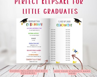 Editable Kindergarten Graduation Program Template, Class of 2026 Ceremony (Digital Download)
