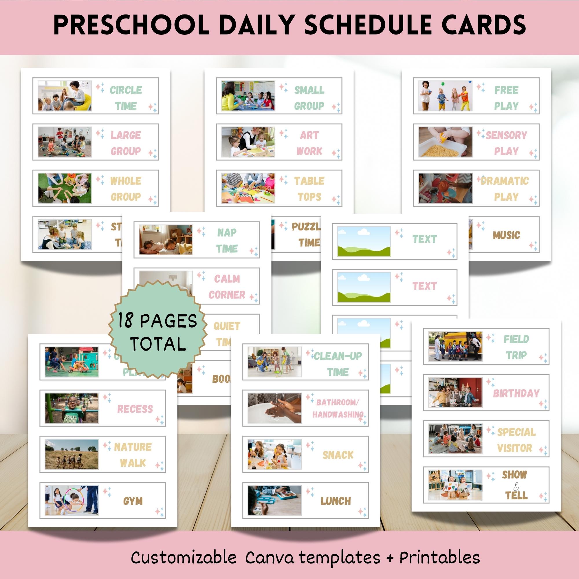Preschool Visual Daily Schedule | Editable Canva Template + Printable PDF| Classroom Routine Cards with Real Photos and Black & White Option
