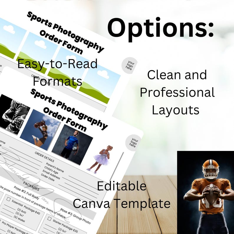 Sports Photography Order Form Template: Customizable Canva Form (Digital Download) image 2