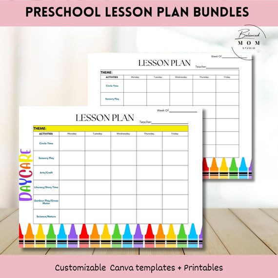 Preschool Lesson Plan Template Bundle: Editable Weekly Schedule (Canva & PDF Digital Download