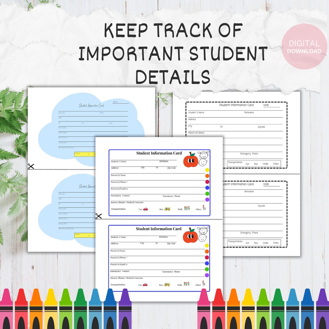 Student Information Card Editable Canva Template| Printable Child's