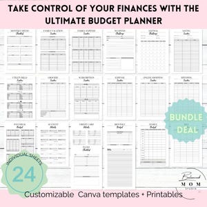 Presupuesto familiar simple/Planificador de presupuesto definitivo de 24 páginas + tarjetas de compras adicionales/Plantilla de Canva editable e imprimible/Tamaño A4 y carta