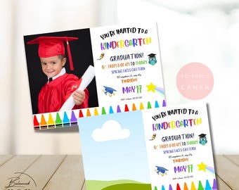 kindergarten Graduation Photo Invitation| Grad Announcement| Editable Graduation Flyer for Kids| Printable DIY|Last Day Of School Photo Prop