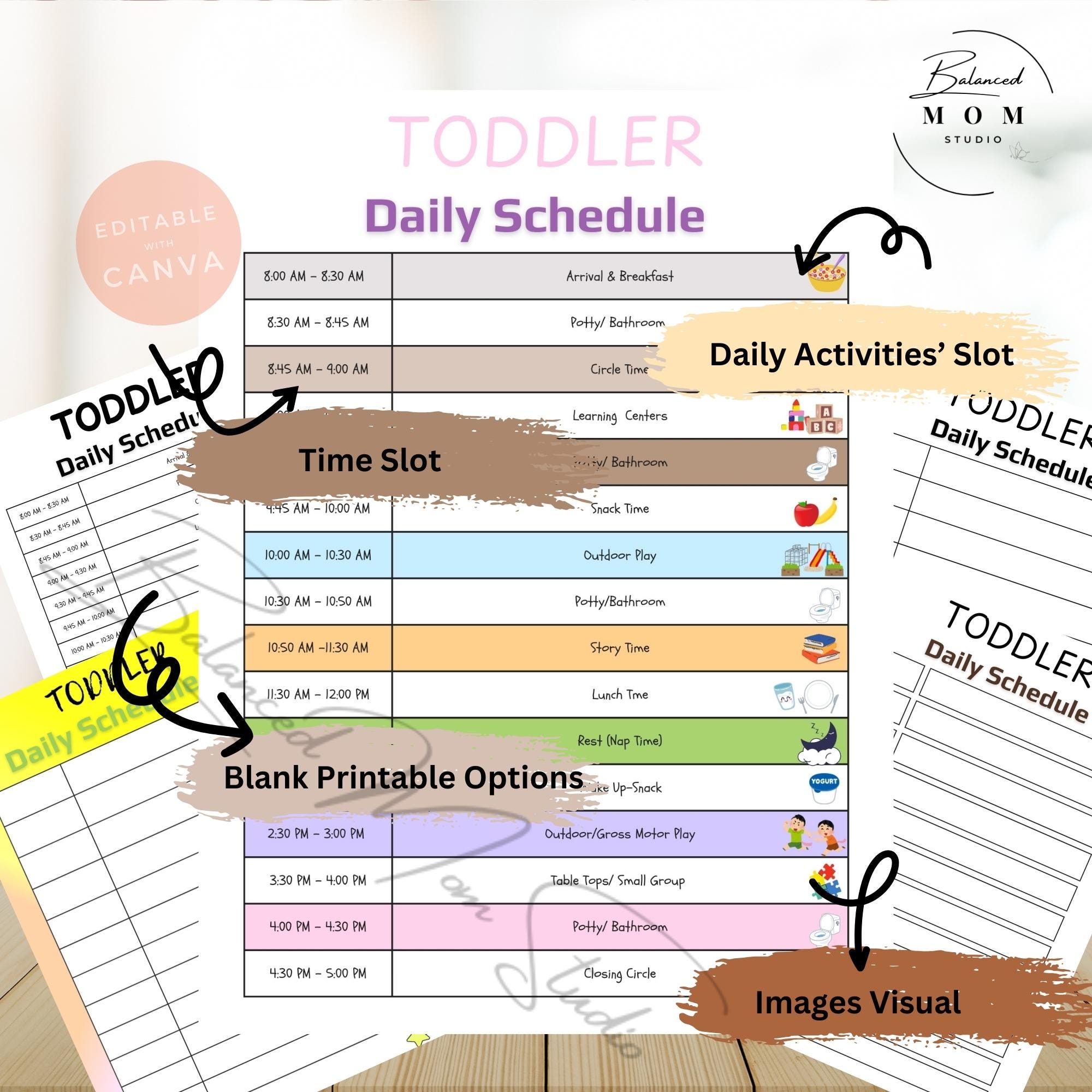 Toddler Daily Schedule Bundle: Editable Canva Template (printable PDF ...