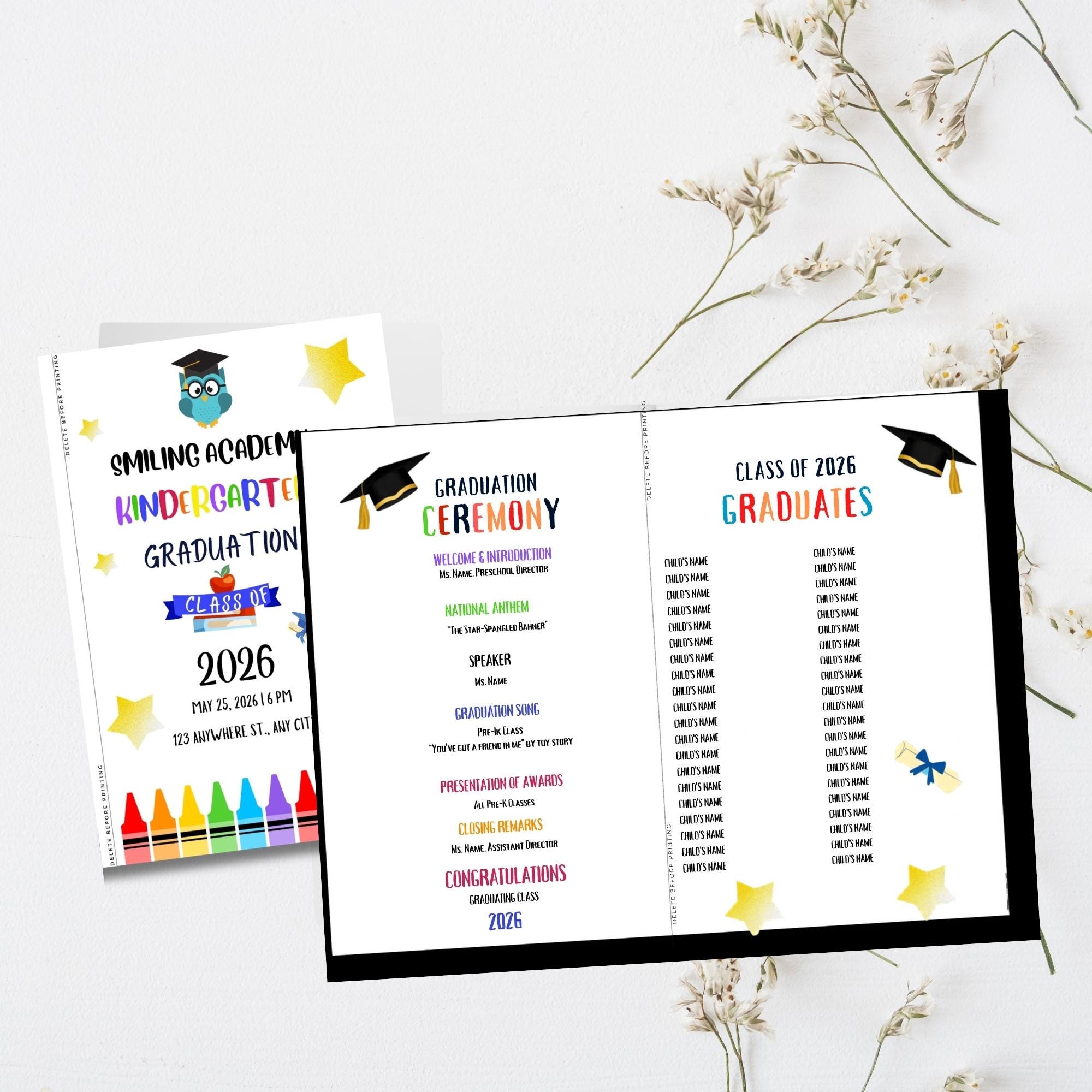 Editable Kindergarten Graduation Program Template, Class of 2026 ...