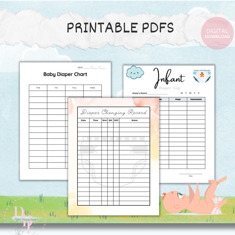 Infant Diaper Change Log Editable Baby Daily Log Diaper Changes Diaper