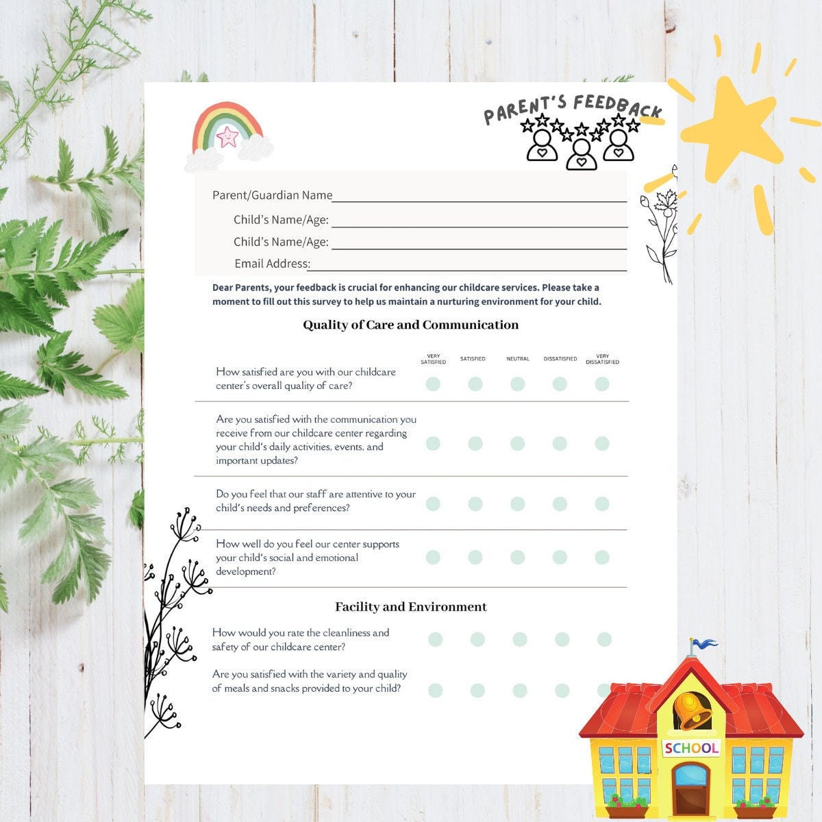 Daycare Parent Survey Form Canva Template & PDF Printable Printable Parent Feedback Template Childcare Questionnaire Communication Print - Etsy