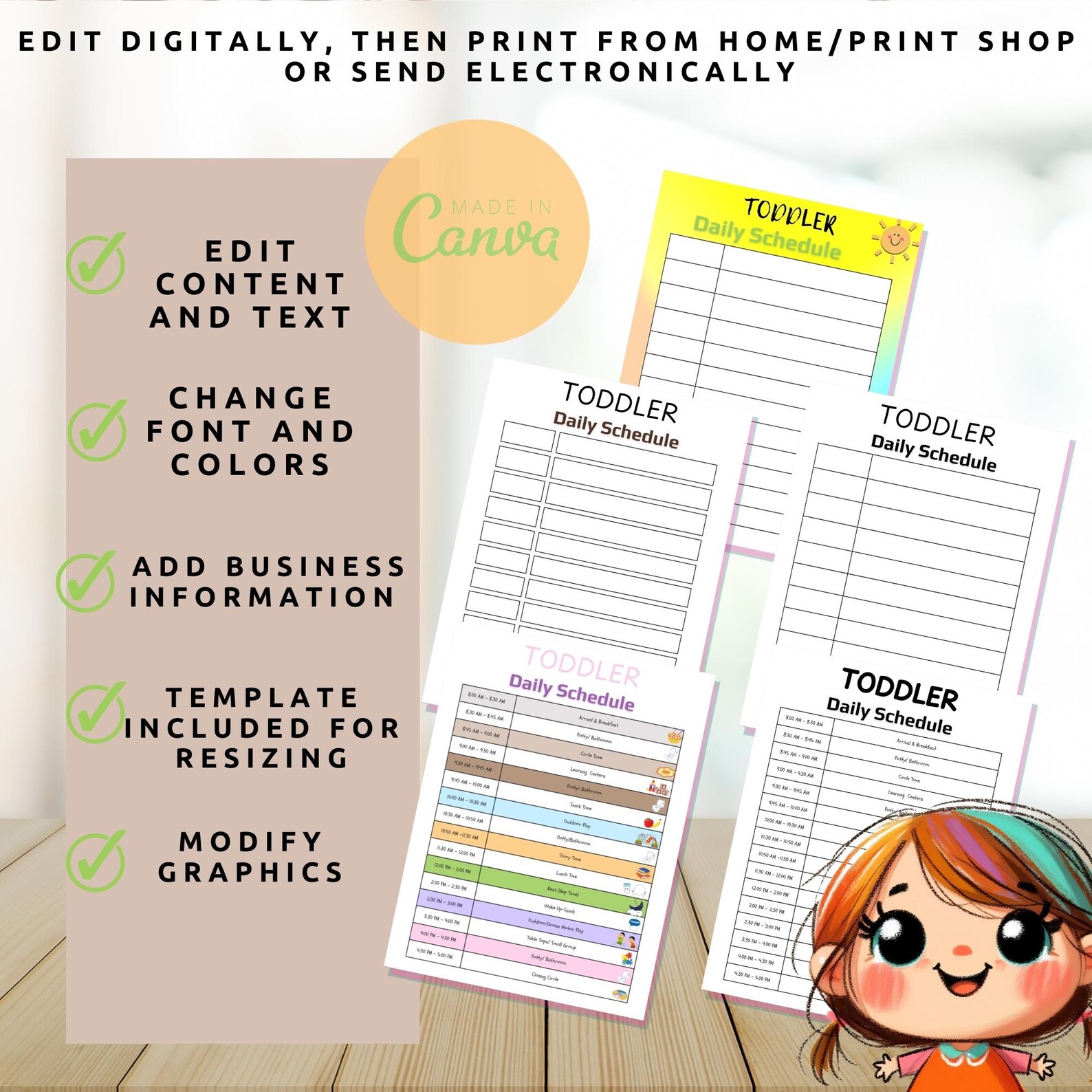 Toddler Daily Schedule Bundle: Editable Canva Template (printable PDF ...