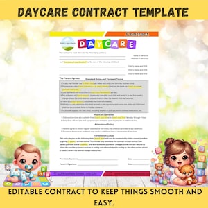 Daycare Contract | Home Daycare Forms | Parent Contact Information | Instant Download | Daycare Starter Forms| Editable Canva Template|