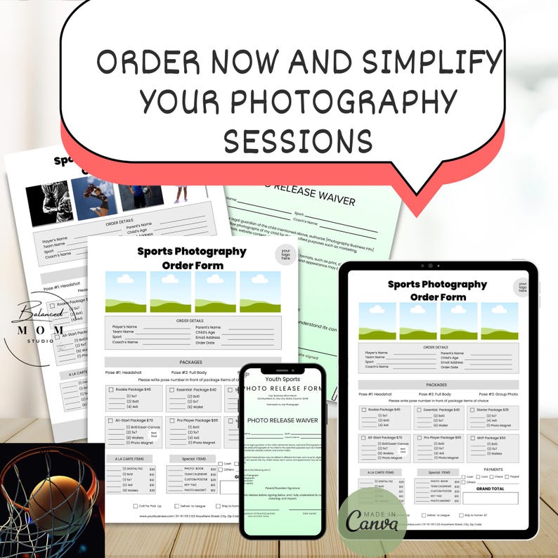 Sports Photography Order Form Template: Customizable Canva Form (Digital Download) image 7
