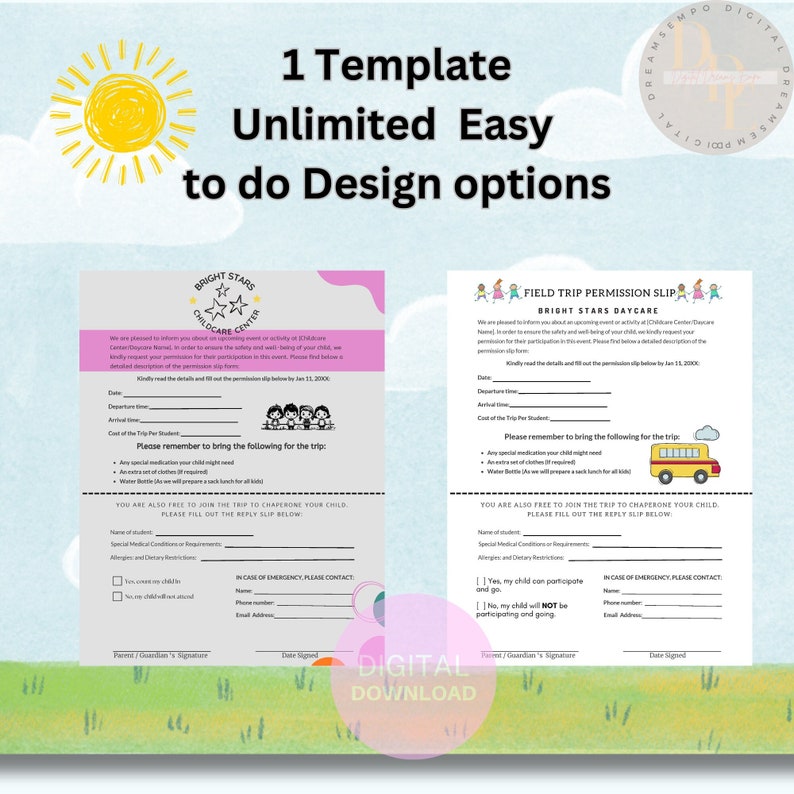 Editable Childcare Permission Form and T-shirt Order Combo, Easy to Use ...
