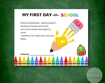 First Day of School Handprint Art: Keepsake Craft (Digital Download)