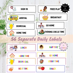 Zaklabels met visueel dagschema voor dagopvang| 56 losse pdf-routinekaarten voor kinderen| Afdrukbaar schema zakdiagram Essentials voor thuisonderwijs