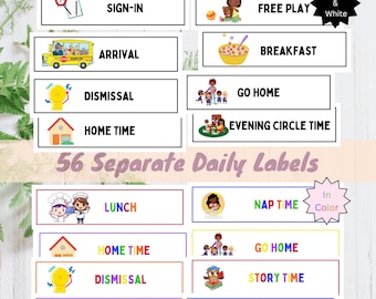 Daycare Visual Daily Schedule Pocket Labels| 56 Single PDF Routine Cards for Kids| Printable Schedule Pocket Chart Essentials for Homeschool