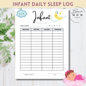 Slaaplogboek en -tracker voor baby's | Bewerkbare canvassjabloon van 4 pagina's | Afdrukbaar babyslaapschema| Slaaptracker voor pasgeborenen | Slaaptraining voor baby's