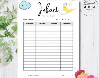Registro de sueño infantil: Seguimiento del sueño del bebé de 4 páginas (Plantilla editable de Canva)