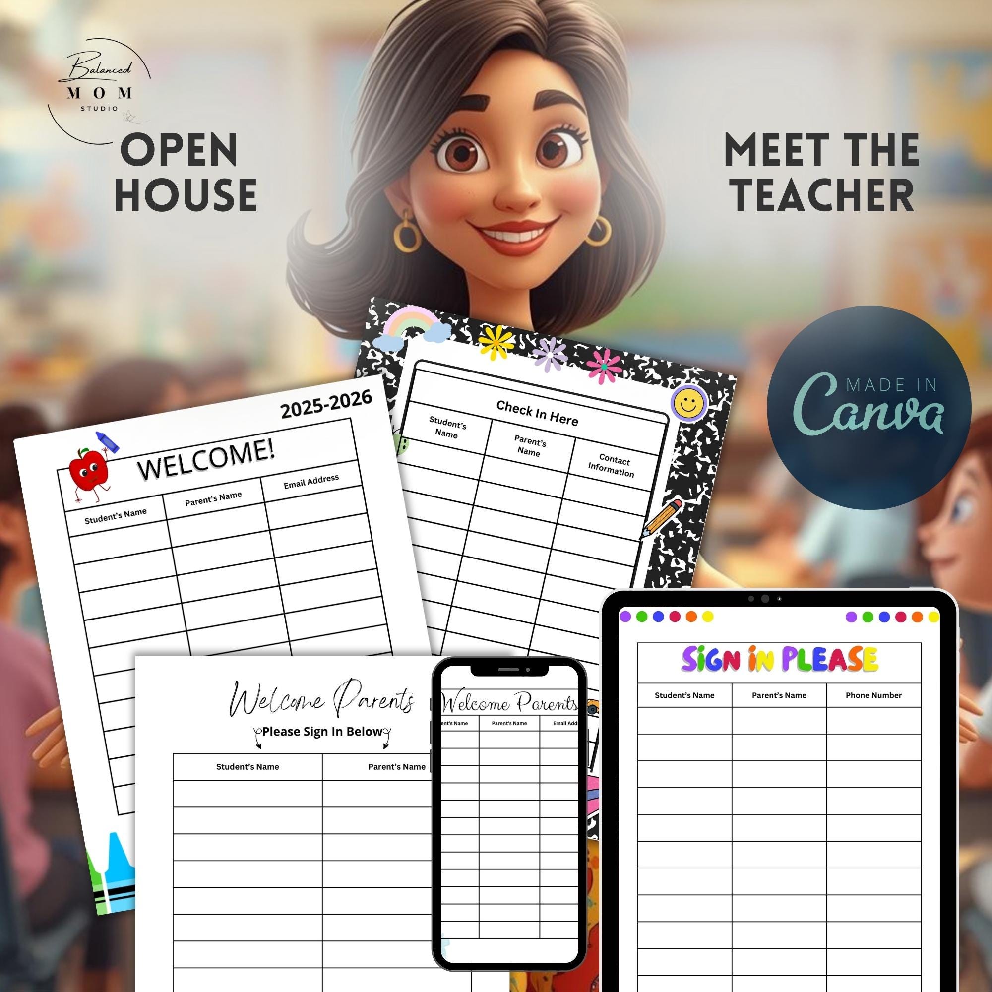 Back to School Sign-in Sheets Bundle: Editable Teacher Forms (digital ...