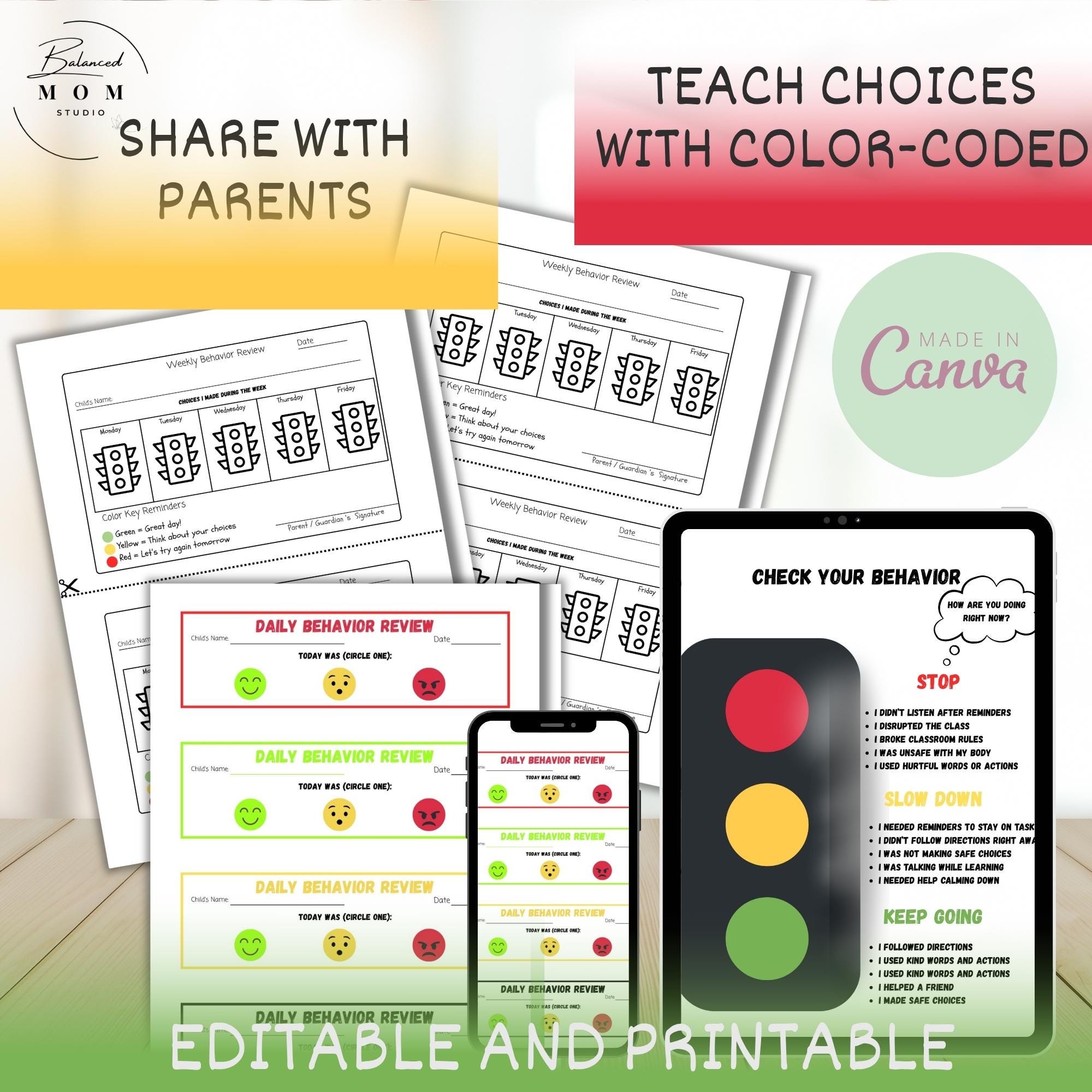 Traffic Light Behavior Chart: Classroom Management Printable (PDF ...