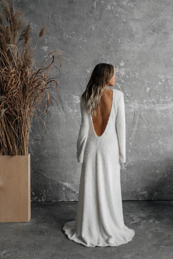 handcrafted white maxi dress Beaded Long-Sleeve Ivory White Gown with Sheer Illusion Bodice