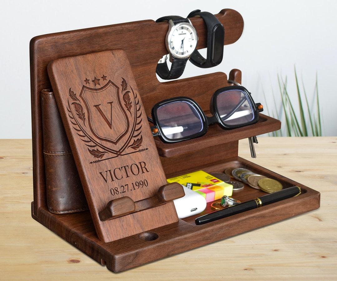 Custom Engraved Wooden Docking Station Men Gift for Him Etsy