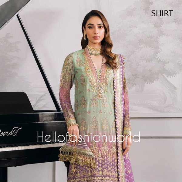 Il designer pakistano salwar kameez con dupatta, set di abiti kurti pronto da indossare, abito da sposa per donna, abito color milti, abbigliamento etnico