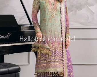 Pakistanischer Designer Salwar Kameez mit Dupatta, fertiges Kurti-Anzugset, Hochzeitskleid für Damen, Milti-Farbkleid, Ethno-Kleidung