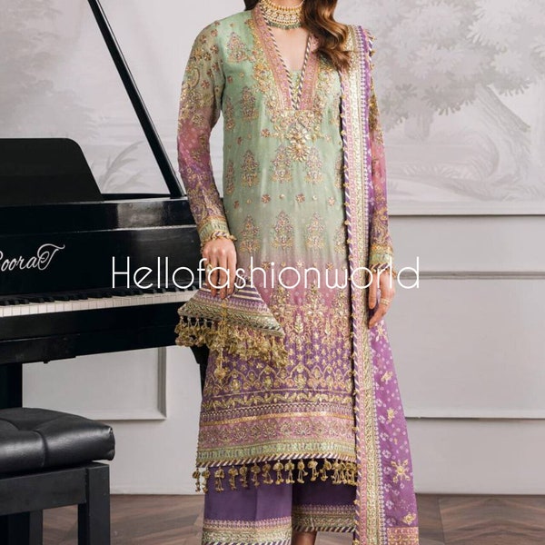 Pakistaanse ontwerper salwar kameez met dupatta, Klaar om kurti pakset te dragen, trouwjurk voor dames, milti kleur jurk, etnische slijtage