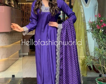 Latest designer purple kurti suit set for womens, Straight kurti suit set, Embroidery work suit set, Readymade partywear, suit for eid