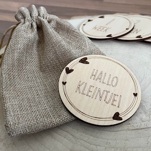 14-delige set mijlpaalkaarten baby "Hallo kleintje!", milestone cards, houten schijven, mijlpaal Nederlands, kraamcadeau baby newborn