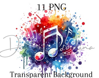 Watercolor Music Notes Clipart 11 PNG Childrens Clipart Digital Download Commercial License Mixed Media Digital Planner Apparel Sublimation