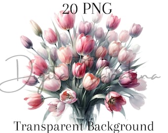 Aquarell Frühlingsblumen Clipart 20 PNG Digital Download Mixed Media Digital Papier Handwerk Blumen Drucke Junk Journals Frühling PNG Tulpen