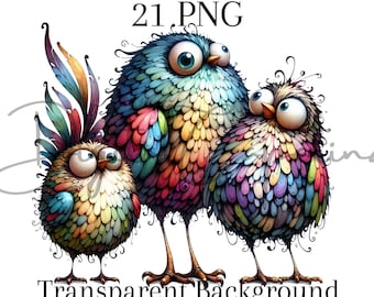 Funny Birds Watercolour Clipart 21 PNG Digital Download Mixed Media Digital Paper Craft Digital Illustration Nursery Wall Art T shirt Png