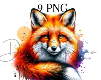 Watercolor Fox Clipart 9 PNG Luxury Fox Digital Download Mixed Media Digital Crafting Printable Art Watercolor Clipart Animal Clipart