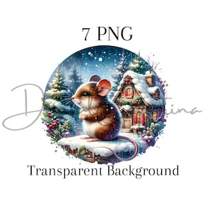 Christmas Mouse Clipart 7 PNG, Buon Natale, Download digitale, Licenza commerciale, Creazione di cartoline, Mestiere con la carta digitale, Sublimazione