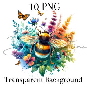 Aquarela Bumblebee Clipart 10 PNG Download digital Arte de parede Digital Paper Craft Arte para impressão Aquarela Clipart Junk Journal Sublimação