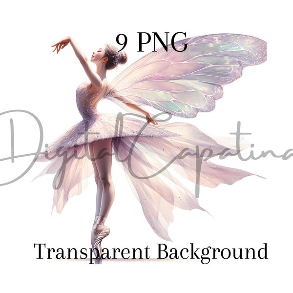 Ballerina Fairy Clipart 9PNG Digital Download Mixed Media Wall Art Digital Paper Craft Ballet Dancer Spring Clipart Sublimation Balerina Png