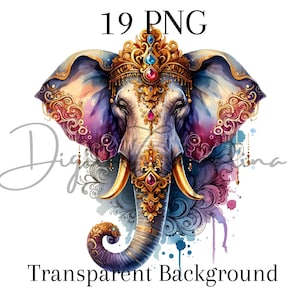 Acuarela Elefante Clipart 19 PNG Elefante de lujo Descarga instantánea Reserva de chatarra Licencia comercial Medios mixtos Impresiones digitales Diario basura