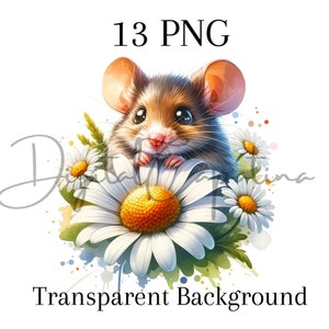 Ratón con flor Clipart 13 PNG, Imágenes prediseñadas de ratón, Descarga digital, Licencia comercial, Arte de medios mixtos, Impresiones digitales, Planificador digital
