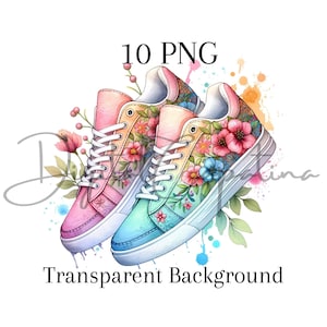 Aquarell Blumen Sneakers Clipart 10 PNG digitaler Download Png Designs Aquarell Clipart Blumen Druck druckbare Kunst Junk Journal Garten