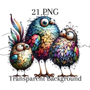 Clipart aquarelle oiseaux drôles 21 PNG en téléchargement numérique Techniques mixtes Artisanat en papier numérique Illustration numérique Art mural pour chambre d'enfant T shirt Png