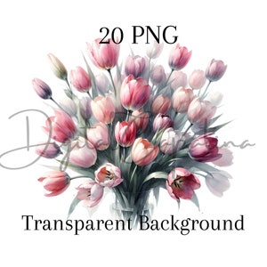 Watercolor Spring Flowers Clipart 20 PNG Digital Download Mixed Media Digital Paper Craft Flower Prints  Junk Journals Spring PNG Tulips