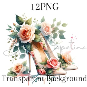 Aquarela Floral Sapatos Clipart 12 PNG Download digital de salto alto Clipart Aquarela Clipart Flores Imprimir arte para impressão Junk Journal