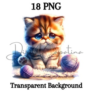 Acuarela Triste Gatito Clipart 18 PNG Descarga Digital Arte de Pared Papel Artesanía Técnica Mixta Gato Clipart Acuarela Clipart Arte Imprimible