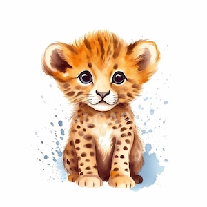 Safari Baby Animals Acuarela Clipart 26 JPG de alta calidad, Descarga digital, Fabricación de tarjetas, Técnica mixta, Artesanía de papel digital, Arte de pared