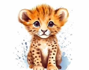 Safari Baby Animals Watercolor Clipart 26 High Quality JPGs, Digital Download, Card Making, Mixed Media, Digital Paper Craft, Wall Art